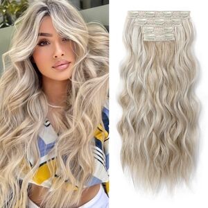 4PCS 24" Curly‎ Clip-In Hair Extensions – Ash Blonde   Soft & Natural